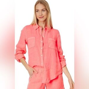 Lilly Pulitzer Sea View Linen Button Up Sunrise Coral